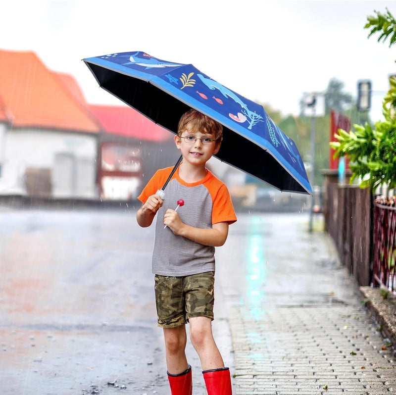 Decalsweet Kids Folding Umbrella Auto Open/Close Anti-rebound Safe Design UV Resistant Automatic Children Travel Umbrellas 8 Rib Reinforced Canopy 360° Reflective Strip Lightweight Cute Umbrella for Girls & Boys - Image 3
